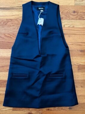 SER.O.YA Navy Deep-V Satin Mini Dress